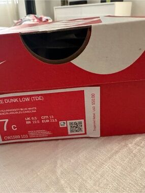 Nike Blue and White Dunk Low (TDE) Shoe Box